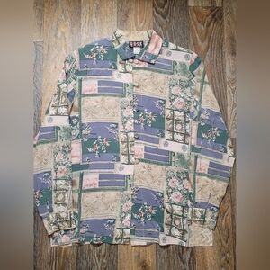 Vintage 80s 90s Quo Silk Womens Small Blouse Long Sleeve Button Up Multi...